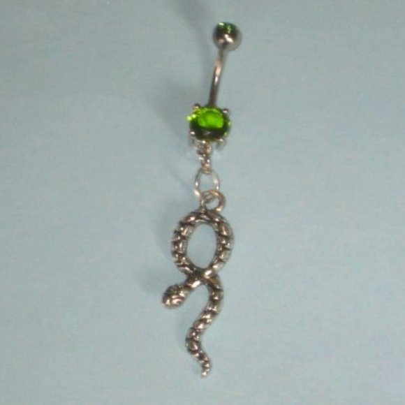 * 5/35* New Handmade Emerald Green Double Gem Snake Belly Ring 14G - Picture 1 of 2